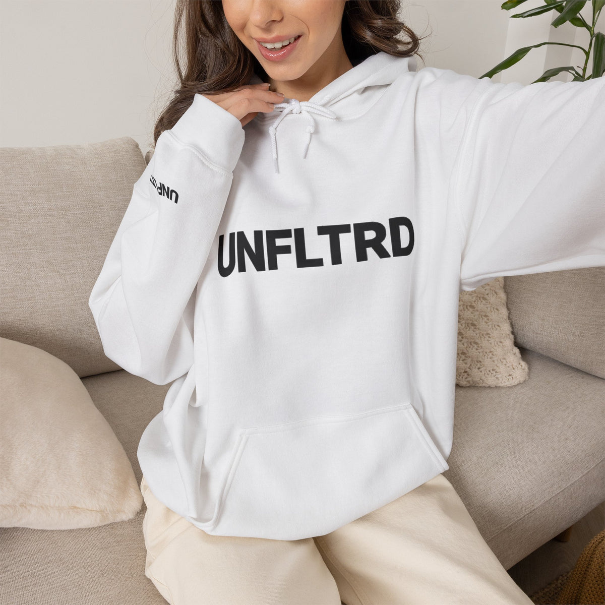 Logo Hoodie — Minimalist White Pullover - UNFLTRD